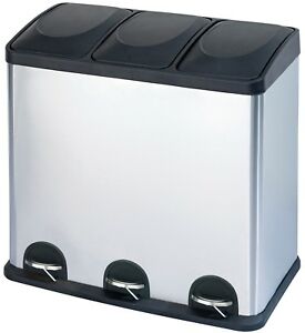 Step Nâ€™ Sort 12-Gallon 3-Compartment Trash and Recycling Bin â€“ Stainless Steel Step Nâ€™ Sort 12-Gallon 3-Compartment