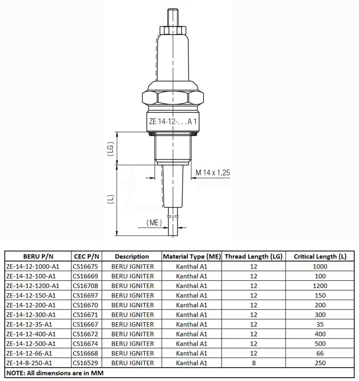 IGNITION ELECTRODE ZE14-12-500A1